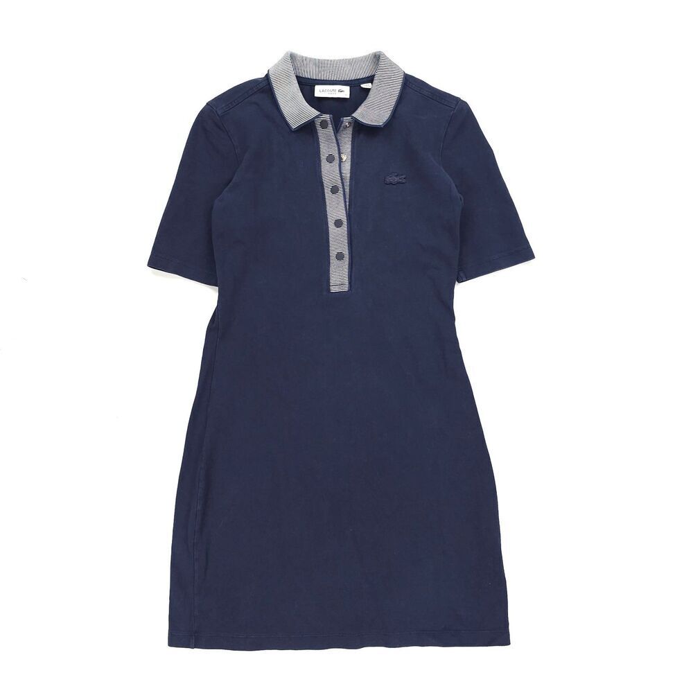 LACOSTE Stretch Cotton Piqué Polo Dress Navy Mini Athletic Preppy Tennis Sporty